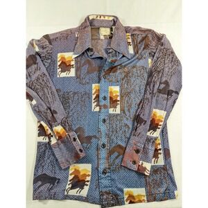 Vintage  70s Custom Tailored Knits Western horse Long Sleeve light XS/S (M Tag